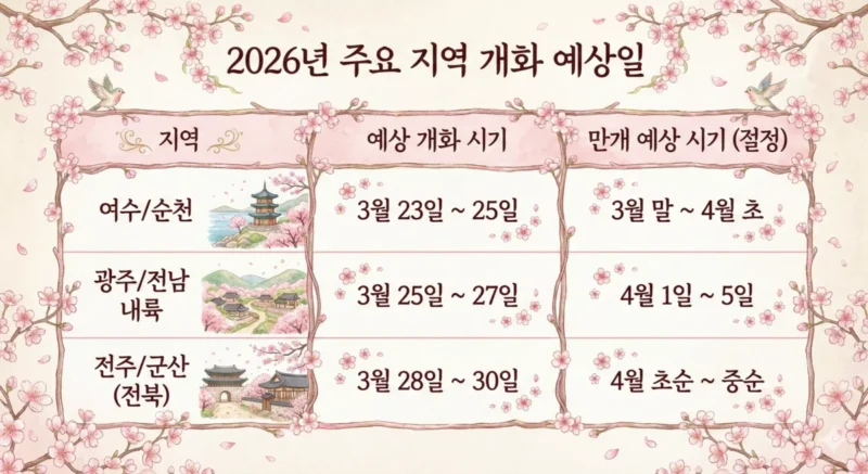 2026년 주요 지역 개화 예상일