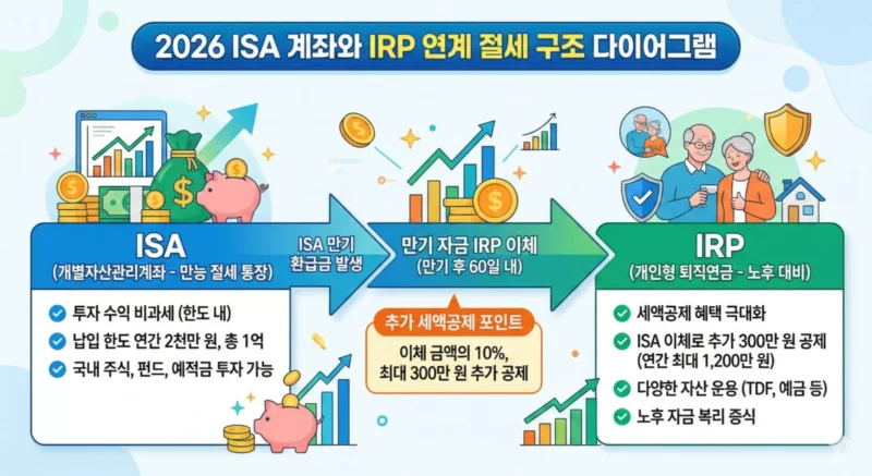 2026년 최신 ISA 계좌와 IRP 연계 절세 구조 다이어그램