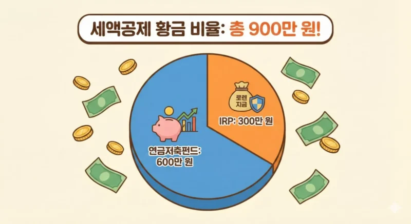 600만원 + 300만원 파이 차트 일러스트