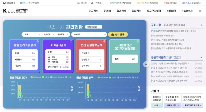 K-apt 홈페이지 화면