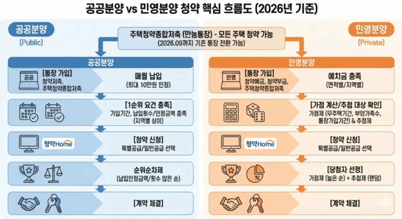 공공분양 vs 민영분양 청약 흐름도