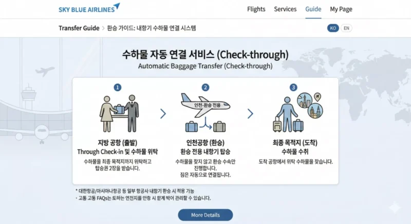 김해공항 환승 내항기 수하물 연결 시스템 안내 스크린샷