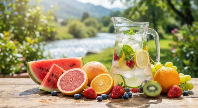 깨끗한 물과 과일