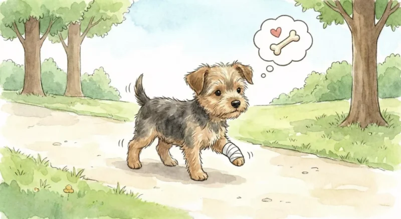 다리 절뚝이는 강아지 사진