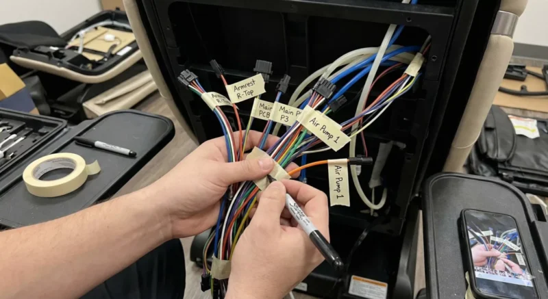 안마의자 부품 셀프 분해 시 케이블에 라벨링