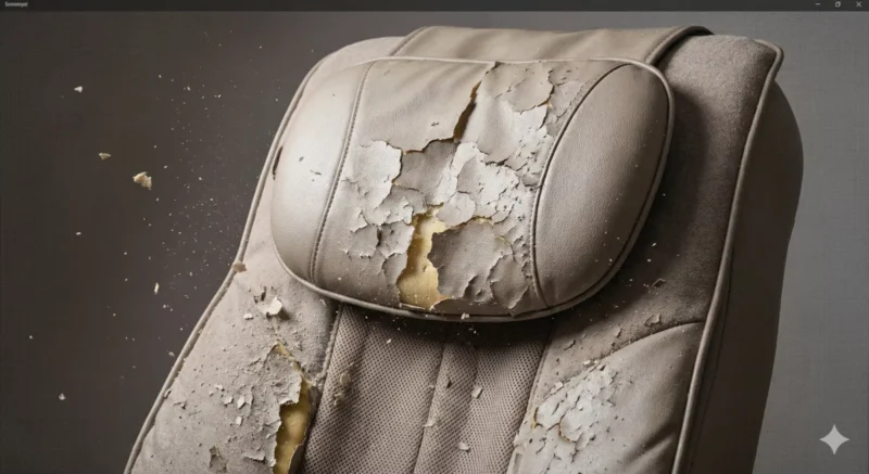 안마의자 헤드 쿠션 및 등받이 부분의 가죽이 벗겨져 가루가 날림