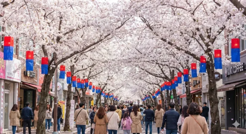 왕벚꽃이 만개한 거리