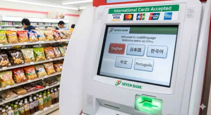 일본 세븐일레븐 편의점 ATM 기기 화면