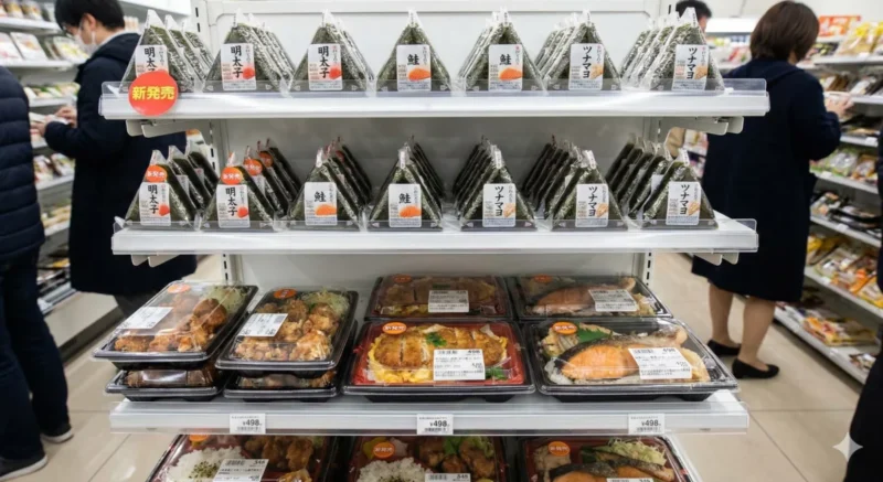 일본 편의점 내 오니기리 도시락 진열대