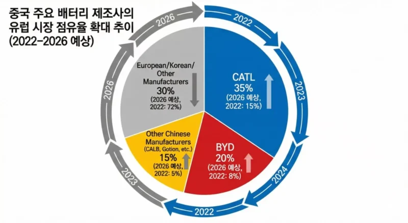 중국 주요 배터리 제조사의 유럽 시장 점유율