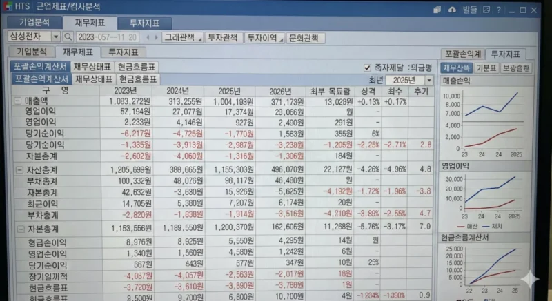 증권사 HTS의 '재무제표기업분석' 창