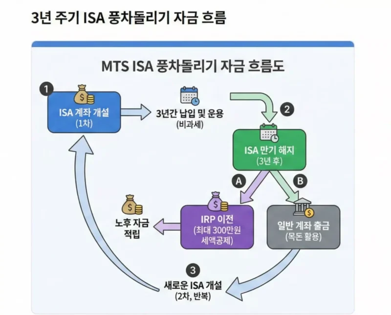 증권사 MTS에서 ISA 3년 주기 풍차돌리기 자금 흐름