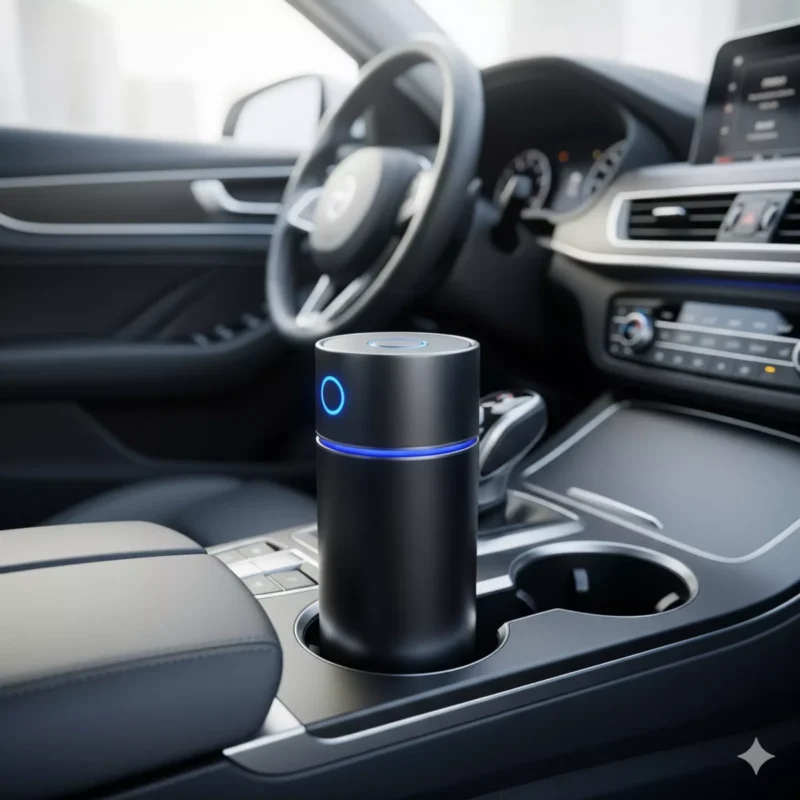 차량 컵홀더에 설치된 소형 공기청정기