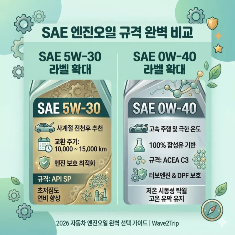 엔진오일 규격 비교 SAE 5W 0W