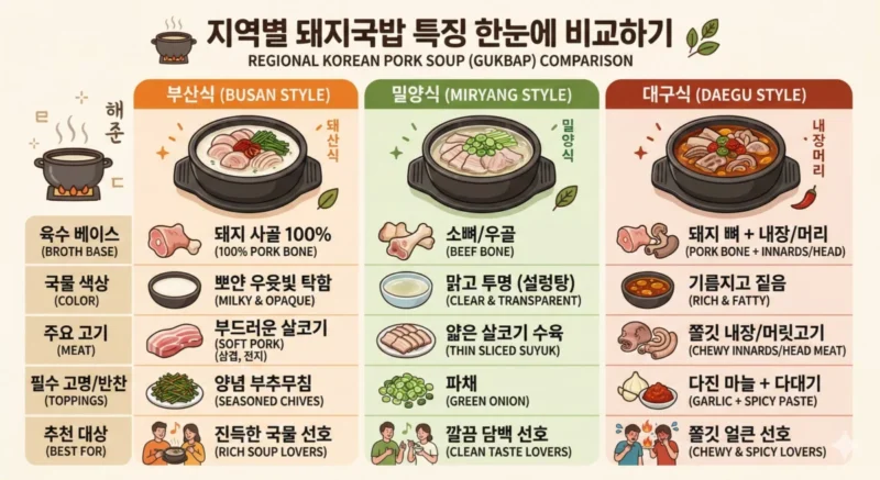 지역별 돼지국밥 특징 한눈에 비교표