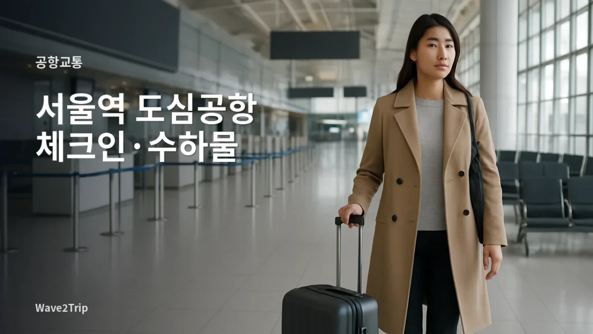 서울역 도심공항터미널 이용을 표현한 AI 생성 여행 썸네일 이미지