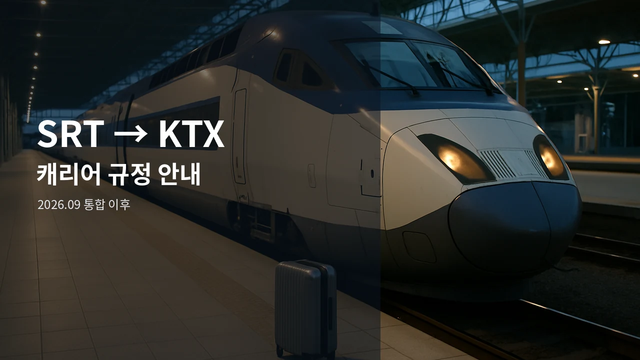 SRT 통합 이후 KTX 고속열차와 여행용 캐리어를 표현한 수하물 안내 이미지