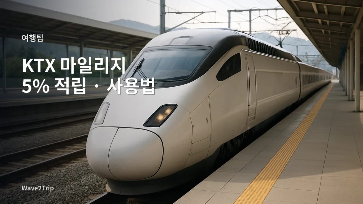 고속열차를 배경으로 KTX 마일리지 5% 적립과 사용법을 안내하는 이미지