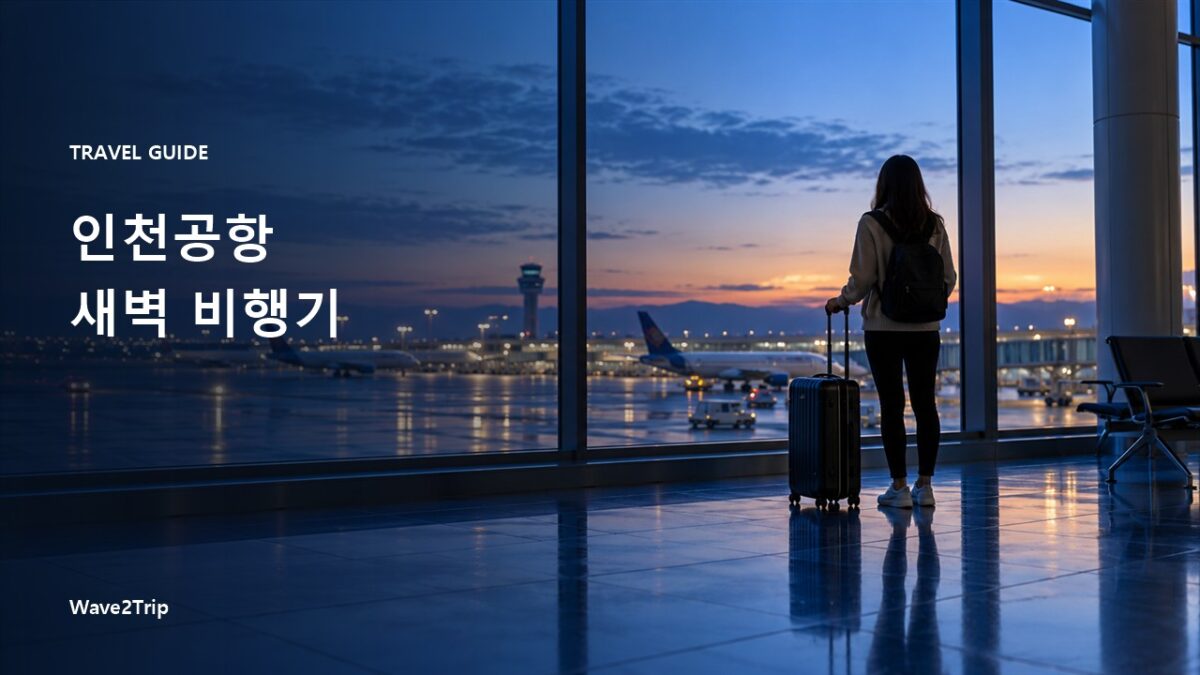 새벽 공항에서 캐리어를 든 여행자를 표현한 AI 제작 이미지